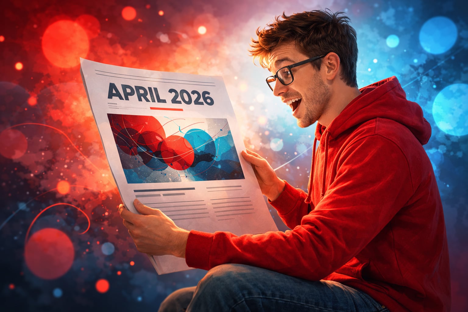 Mann mit Seite die einen Artikel mit prominenten Datum zeigt