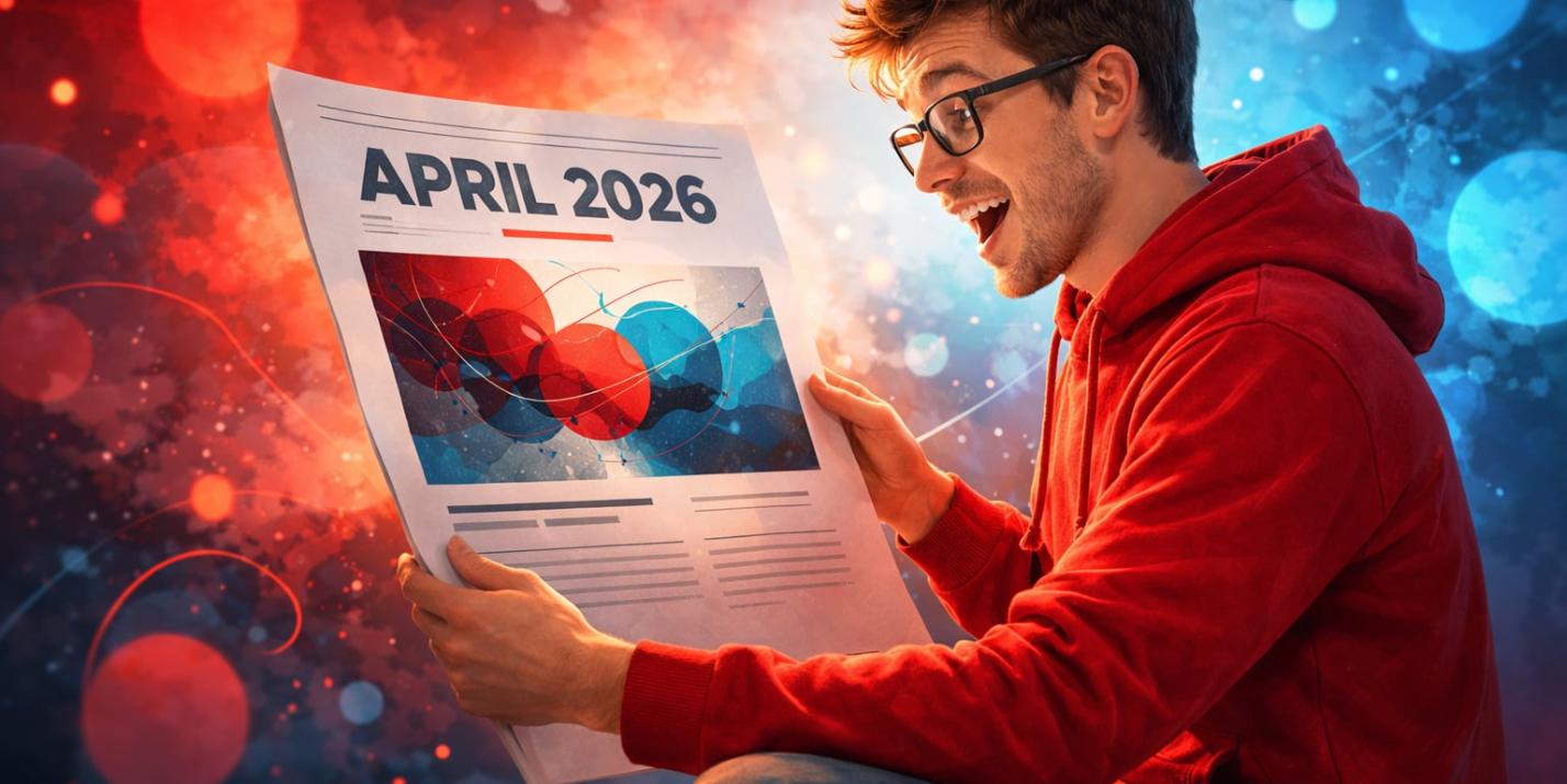 Mann mit Seite die einen Artikel mit prominenten Datum zeigt