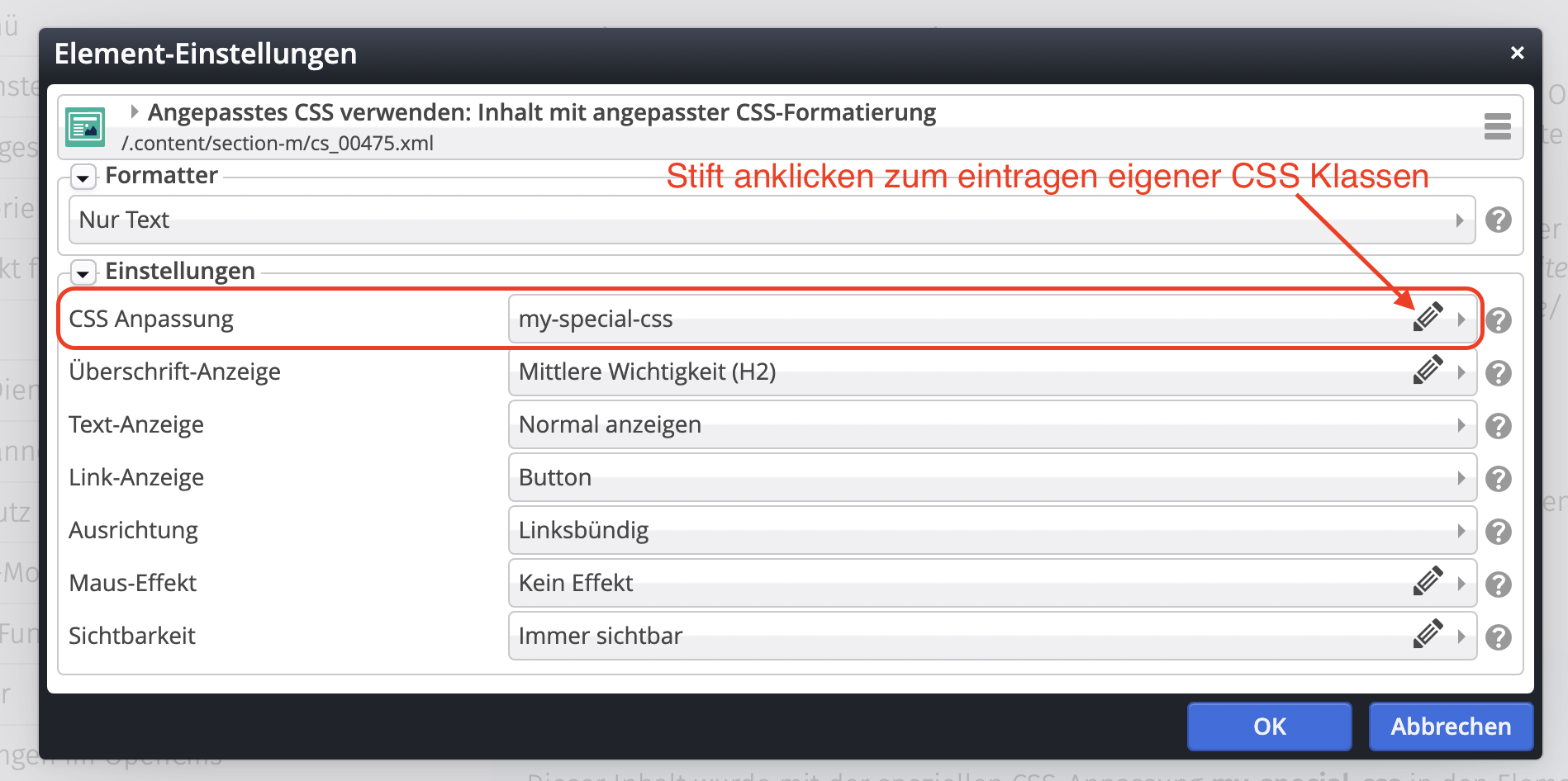 Eigene CSS Klassen an einem Element setzen