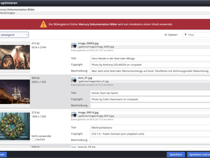 Galerie optimieren: Sortierung nach Größe