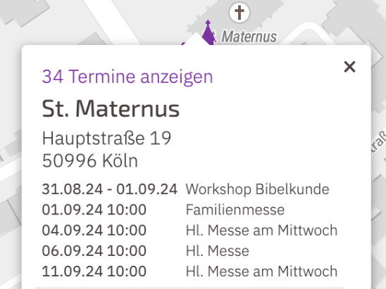 Darstellung von Terminen bei der Kartensuche