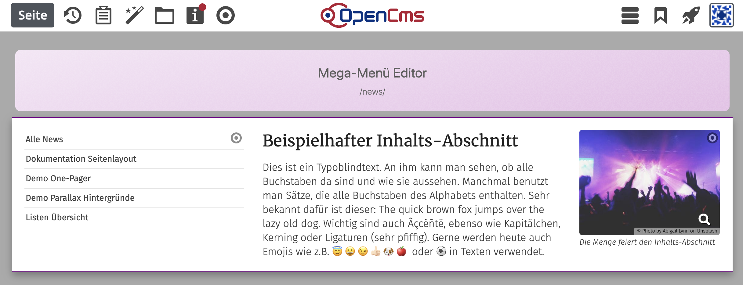 Bearbeiten eines Mega-Menüs - Mit Elementen