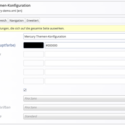 Ansicht einer Mercury Themen-Konfiguration im Formular-Editor