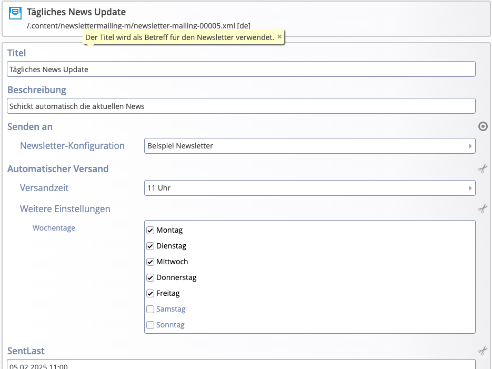 Newsletter: Konfiguration des automatischen Versands