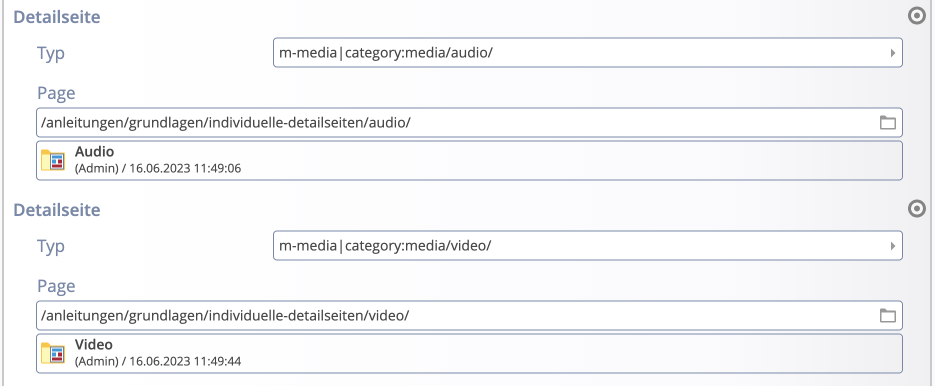 Definition einer kategorienspezifischen Detailseite in der Sitemap Konfiguration