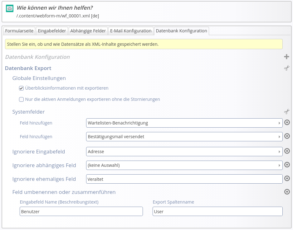 Konfigurationsmöglichkeiten im Formular Editor