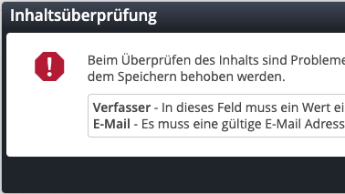 Formular-Editor: Hinweisdialog bei Fehlern im Inhalt