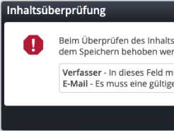 Formular-Editor: Hinweisdialog bei Fehlern im Inhalt