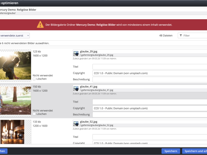 Galerie optimieren: Löschen nicht verwendeter Bilder