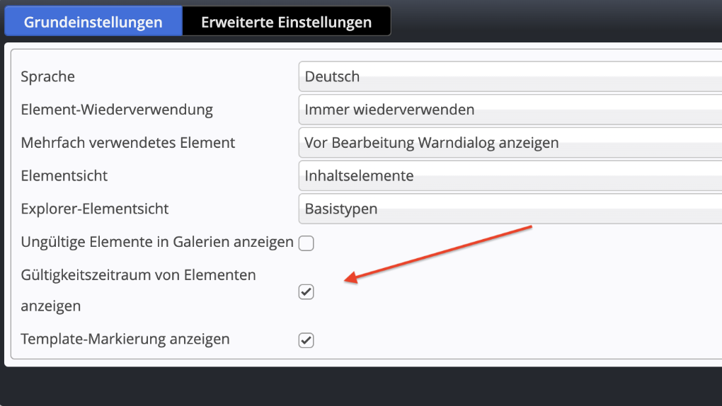 Benutzereinstellung zur Anzeige der Verfügbarkeit